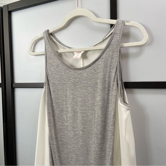[l] Joe Fresh Flowy Grey & Creme Tank Top Blouse Back Casual Contemporary Women - Picture 4 of 8